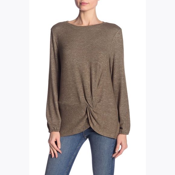 BOBEAU Olive Green Twist-Front Sweater sz L [D5] - Picture 2 of 8